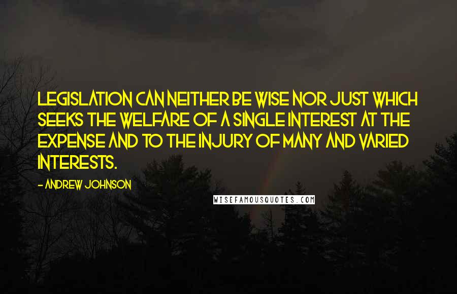Andrew Johnson quotes: Legislation can neither be wise nor just which seeks the welfare of a single interest at the expense and to the injury of many and varied interests.