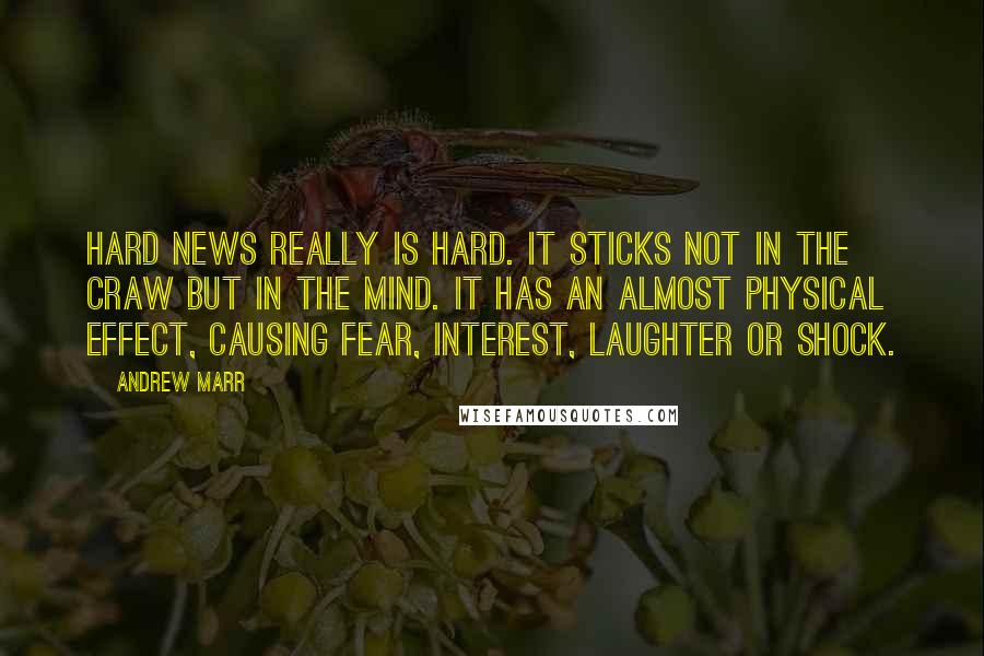 Andrew Marr quotes: Hard news really is hard. It sticks not in the craw but in the mind. It has an almost physical effect, causing fear, interest, laughter or shock.
