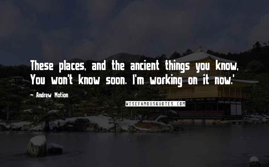 Andrew Motion quotes: These places, and the ancient things you know, You won't know soon. I'm working on it now.'
