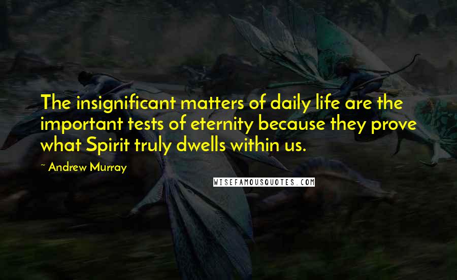 Andrew Murray quotes: The insignificant matters of daily life are the important tests of eternity because they prove what Spirit truly dwells within us.