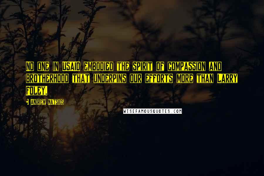 Andrew Natsios quotes: No one in USAID embodied the spirit of compassion and brotherhood that underpins our efforts more than Larry Foley.