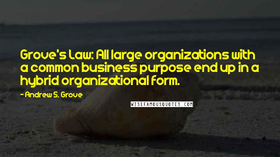 Andrew S. Grove quotes: Grove's Law: All large organizations with a common business purpose end up in a hybrid organizational form. Andrew S. Grove quotes: Grove's Law: All large organizations with a common business purpose end up in a hybrid organizational form.