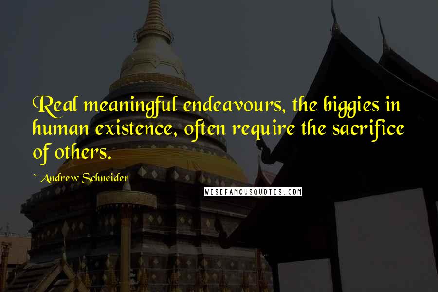 Andrew Schneider quotes: Real meaningful endeavours, the biggies in human existence, often require the sacrifice of others.