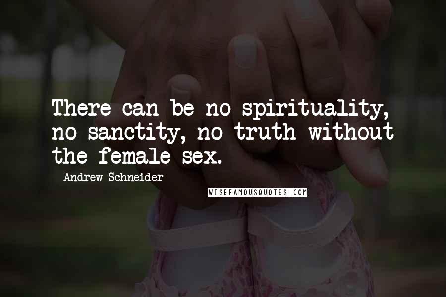 Andrew Schneider quotes: There can be no spirituality, no sanctity, no truth without the female sex.