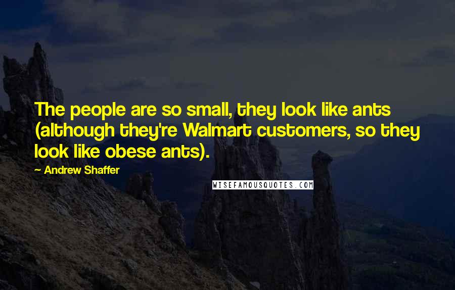 Andrew Shaffer quotes: The people are so small, they look like ants (although they're Walmart customers, so they look like obese ants).