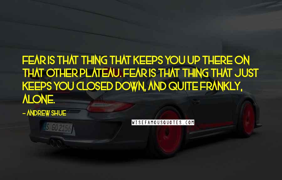 Andrew Shue quotes: Fear is that thing that keeps you up there on that other plateau. Fear is that thing that just keeps you closed down, and quite frankly, alone.