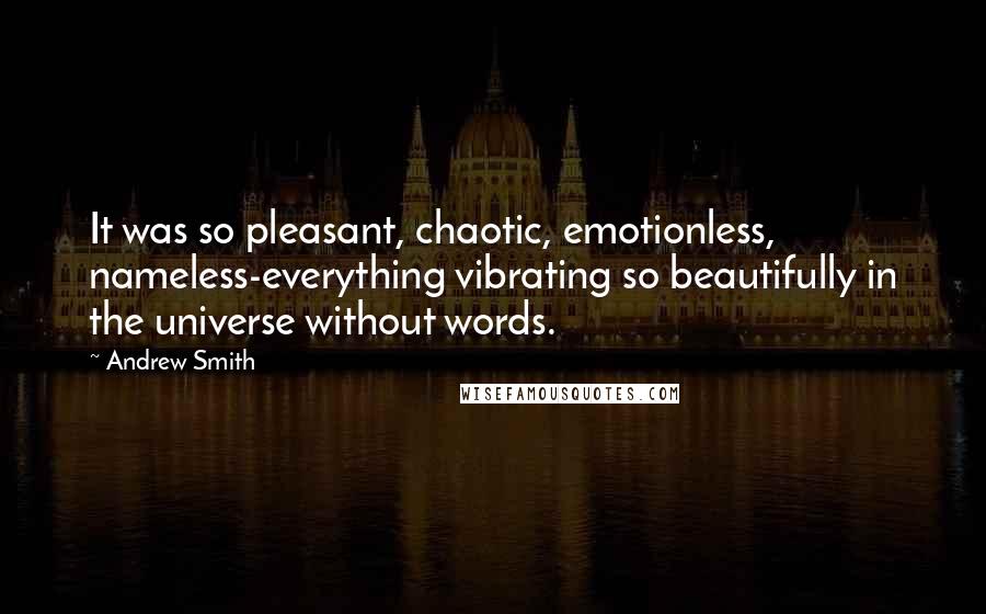 Andrew Smith quotes: It was so pleasant, chaotic, emotionless, nameless-everything vibrating so beautifully in the universe without words.