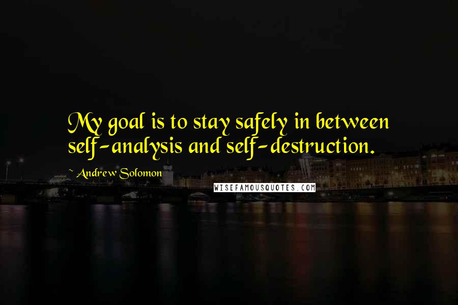 Andrew Solomon quotes: My goal is to stay safely in between self-analysis and self-destruction.