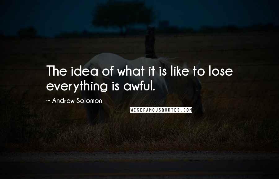 Andrew Solomon quotes: The idea of what it is like to lose everything is awful.