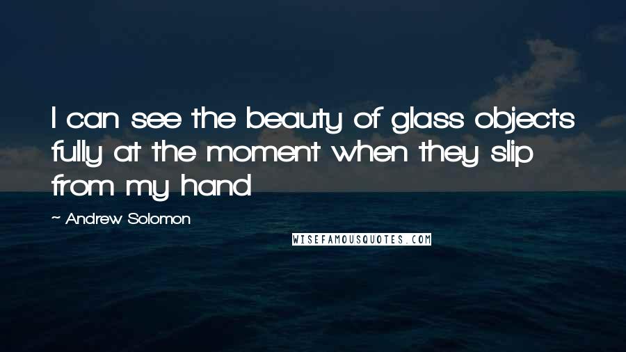 Andrew Solomon quotes: I can see the beauty of glass objects fully at the moment when they slip from my hand