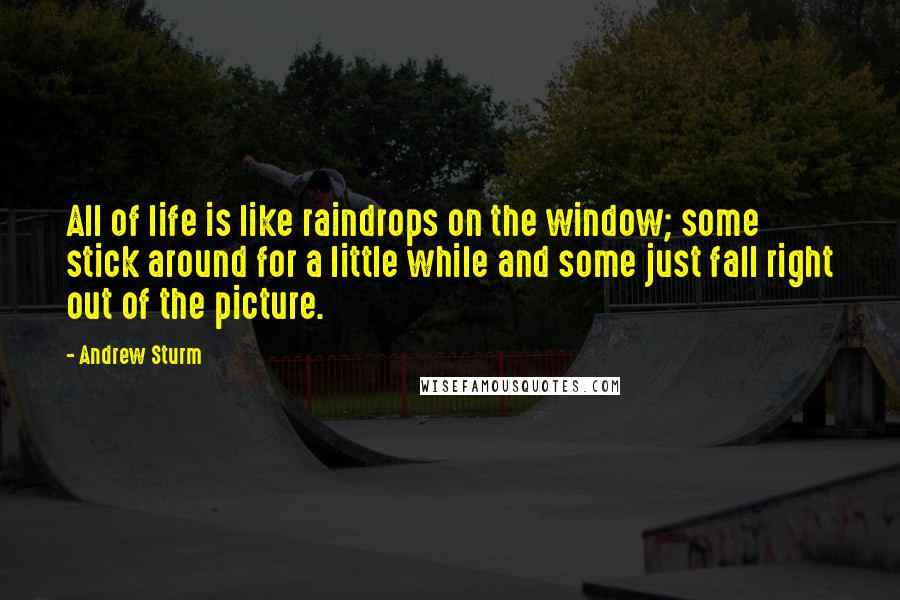 Andrew Sturm quotes: All of life is like raindrops on the window; some stick around for a little while and some just fall right out of the picture.