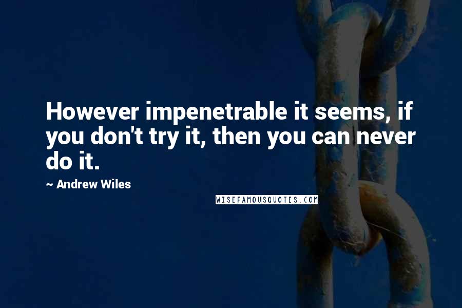 Andrew Wiles quotes: However impenetrable it seems, if you don't try it, then you can never do it.