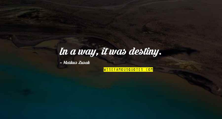 Andrienne Quotes By Markus Zusak: In a way, it was destiny. Andrienne Quotes By Markus Zusak: In a way, it was destiny.