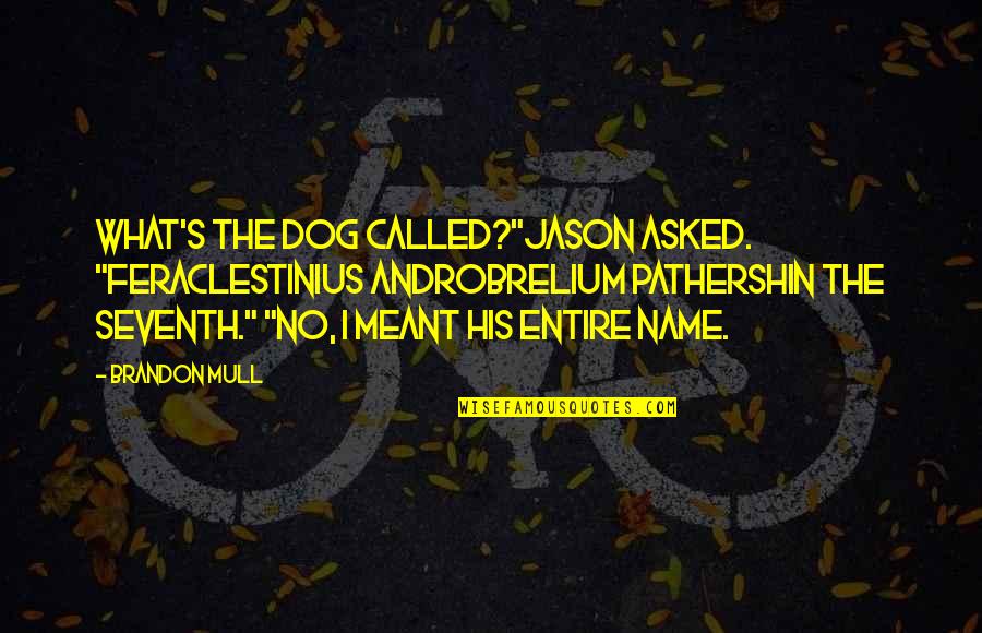 Androbrelium Quotes By Brandon Mull: What's the dog called?"Jason asked. "Feraclestinius Androbrelium Pathershin