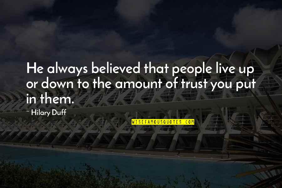 Android Phone Inspirational Quotes By Hilary Duff: He always believed that people live up or