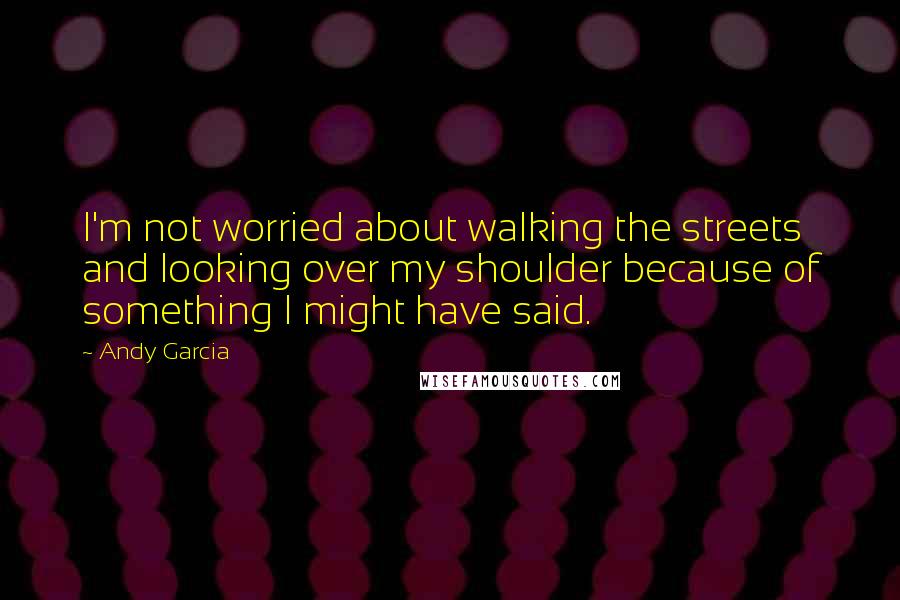 Andy Garcia quotes: I'm not worried about walking the streets and looking over my shoulder because of something I might have said.