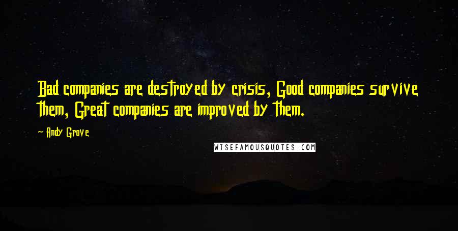 Andy Grove quotes: Bad companies are destroyed by crisis, Good companies survive them, Great companies are improved by them.