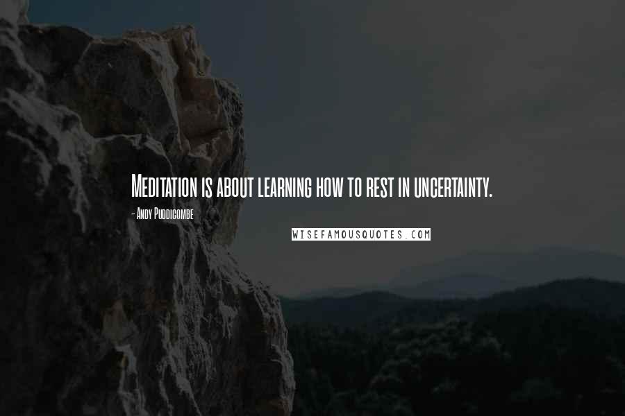 Andy Puddicombe quotes: Meditation is about learning how to rest in uncertainty.