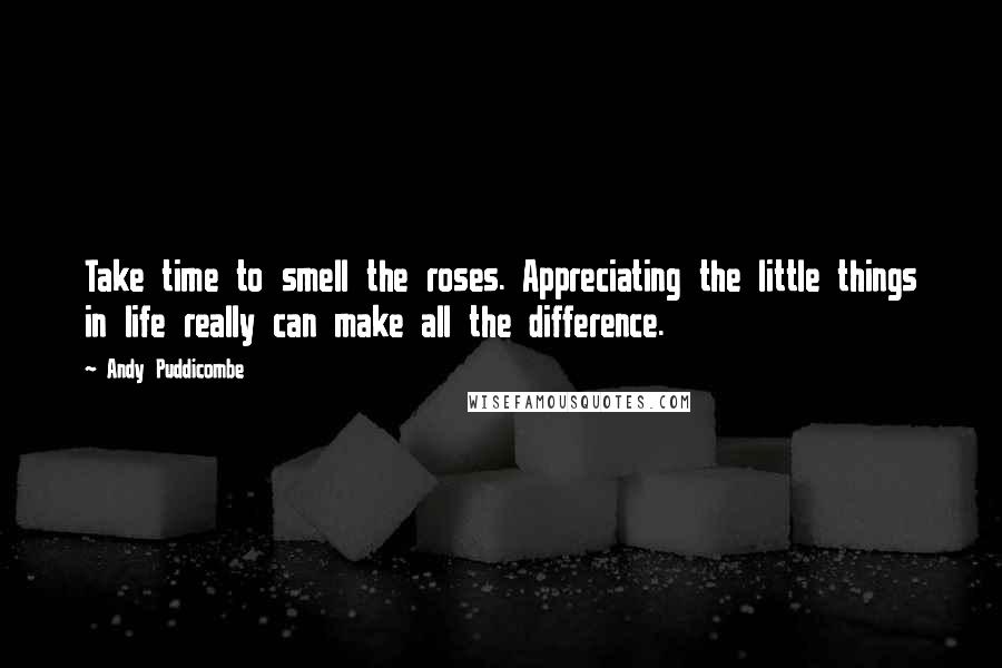 Andy Puddicombe quotes: Take time to smell the roses. Appreciating the little things in life really can make all the difference.