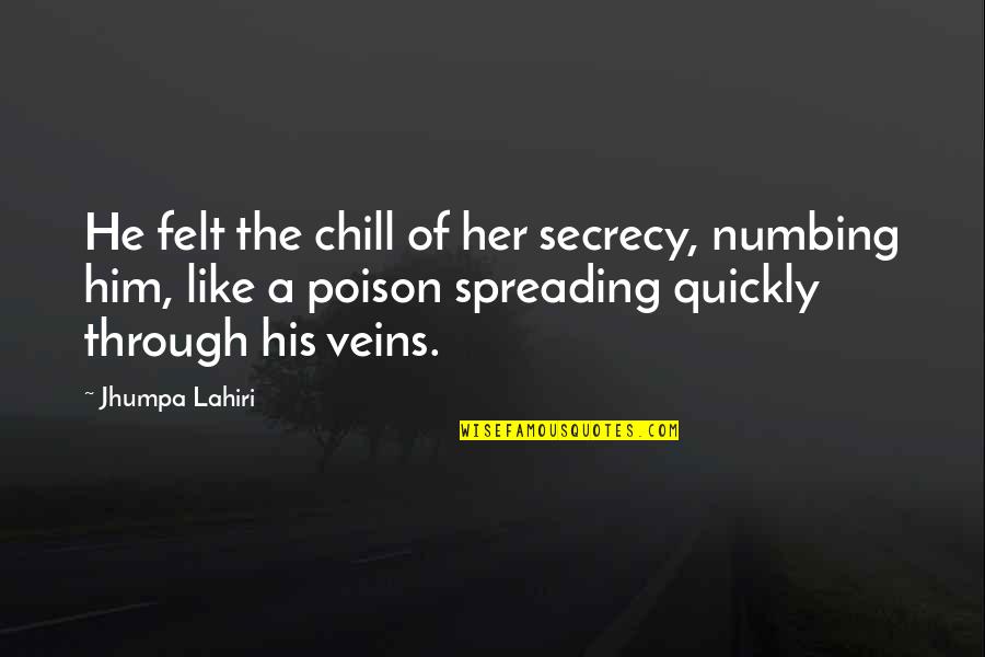 Andy Wal Fifteen Minutes Quotes By Jhumpa Lahiri: He felt the chill of her secrecy, numbing Andy Wal Fifteen Minutes Quotes By Jhumpa Lahiri: He felt the chill of her secrecy, numbing