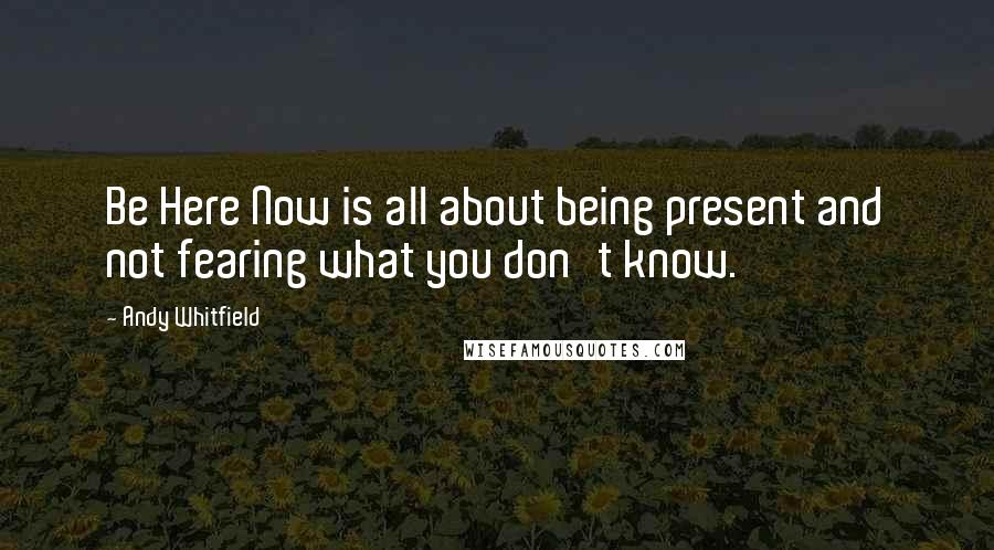 Andy Whitfield quotes: Be Here Now is all about being present and not fearing what you don't know.