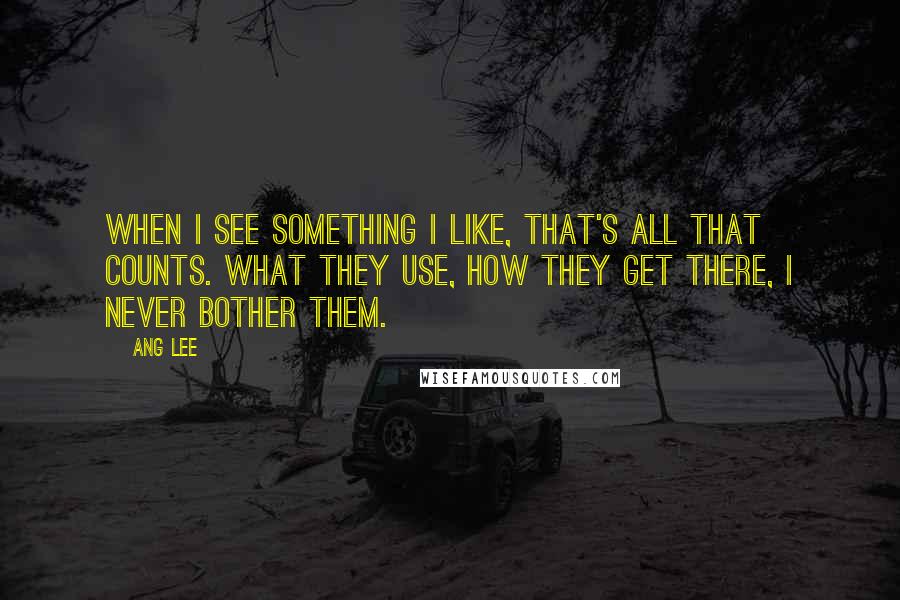 Ang Lee quotes: When I see something I like, that's all that counts. What they use, how they get there, I never bother them.