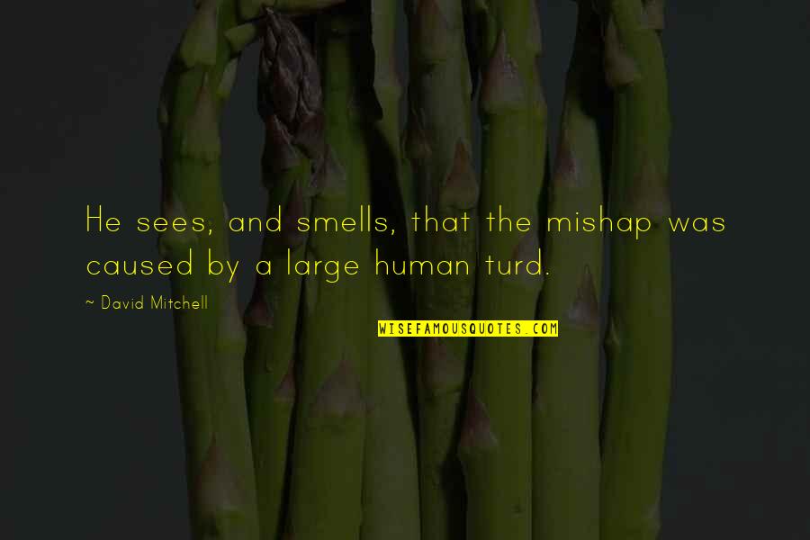 Ang Tunay Na Maganda Quotes By David Mitchell: He sees, and smells, that the mishap was