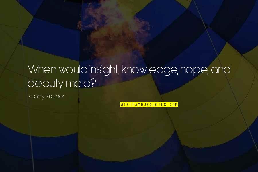 Angelfire Cute Quotes By Larry Kramer: When would insight, knowledge, hope, and beauty meld?