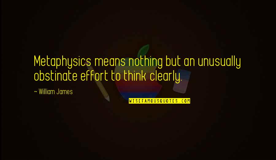 Angello Bareta Quotes By William James: Metaphysics means nothing but an unusually obstinate effort