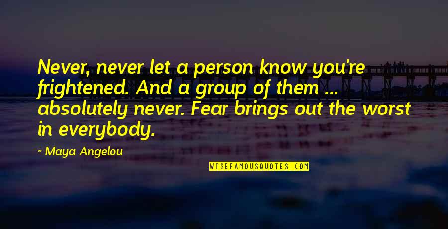 Angelou Maya Quotes By Maya Angelou: Never, never let a person know you're frightened.