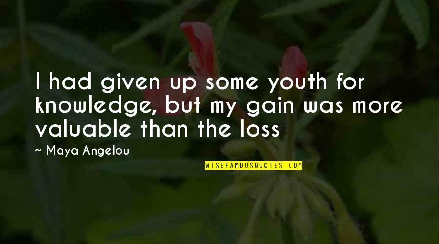 Angelou Quotes By Maya Angelou: I had given up some youth for knowledge,