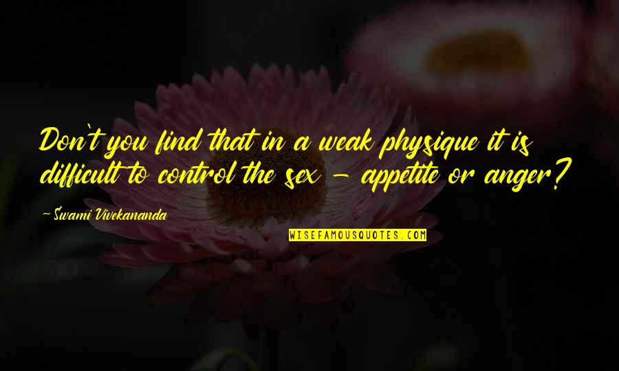 Anger And Control Quotes By Swami Vivekananda: Don't you find that in a weak physique
