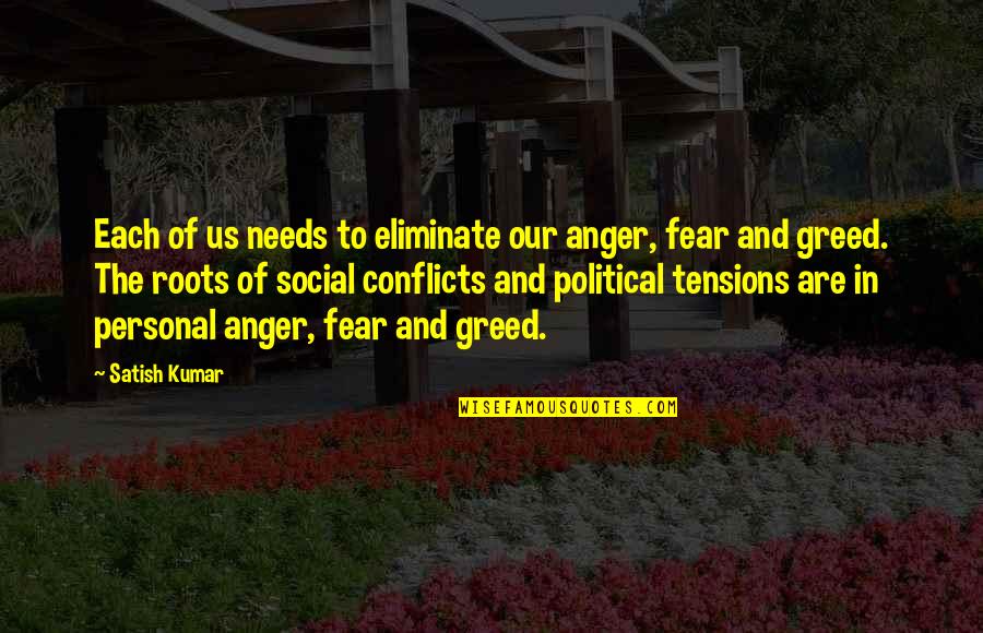 Anger And Fear Quotes By Satish Kumar: Each of us needs to eliminate our anger,