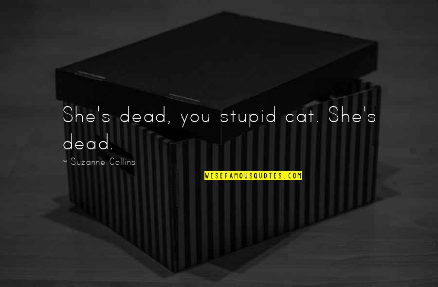 Anger And Grief Quotes By Suzanne Collins: She's dead, you stupid cat. She's dead. Anger And Grief Quotes By Suzanne Collins: She's dead, you stupid cat. She's dead.