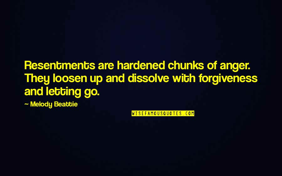 Anger Forgiveness Quotes By Melody Beattie: Resentments are hardened chunks of anger. They loosen Anger Forgiveness Quotes By Melody Beattie: Resentments are hardened chunks of anger. They loosen