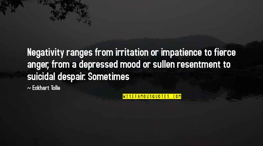 Anger Resentment Quotes By Eckhart Tolle: Negativity ranges from irritation or impatience to fierce Anger Resentment Quotes By Eckhart Tolle: Negativity ranges from irritation or impatience to fierce