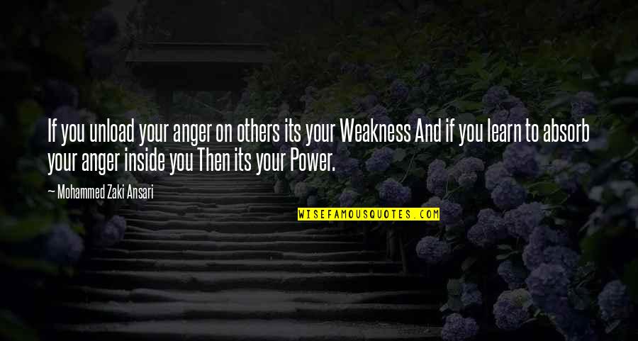 Anger Weakness Quotes By Mohammed Zaki Ansari: If you unload your anger on others its