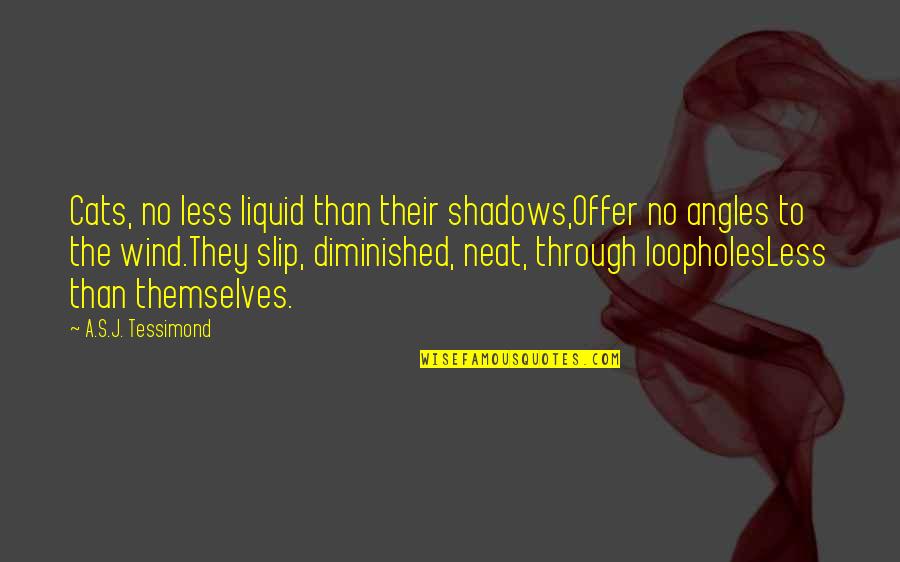 Angles Quotes By A.S.J. Tessimond: Cats, no less liquid than their shadows,Offer no