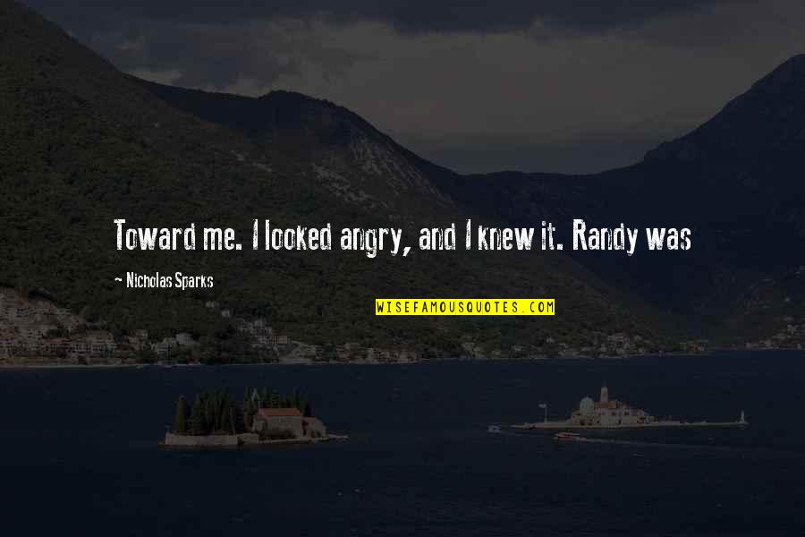 Angry At Me Quotes By Nicholas Sparks: Toward me. I looked angry, and I knew