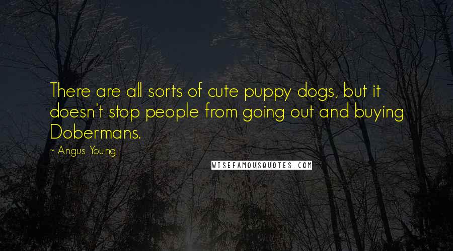 Angus Young quotes: There are all sorts of cute puppy dogs, but it doesn't stop people from going out and buying Dobermans.