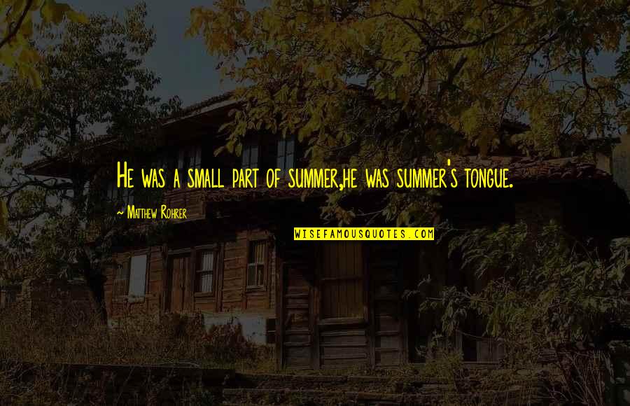 Angustam Quotes By Matthew Rohrer: He was a small part of summer,he was