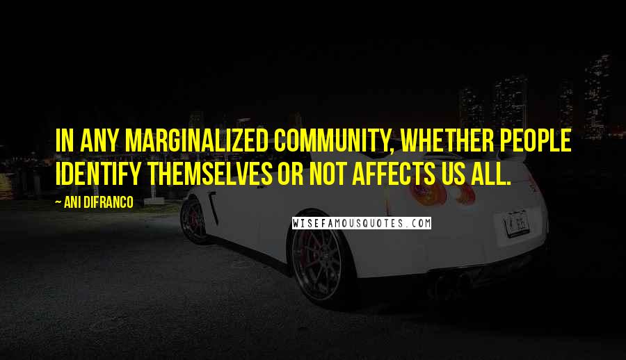 Ani DiFranco quotes: In any marginalized community, whether people identify themselves or not affects us all.