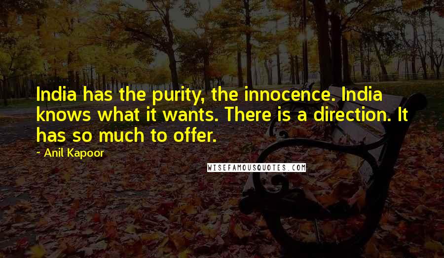 Anil Kapoor quotes: India has the purity, the innocence. India knows what it wants. There is a direction. It has so much to offer.