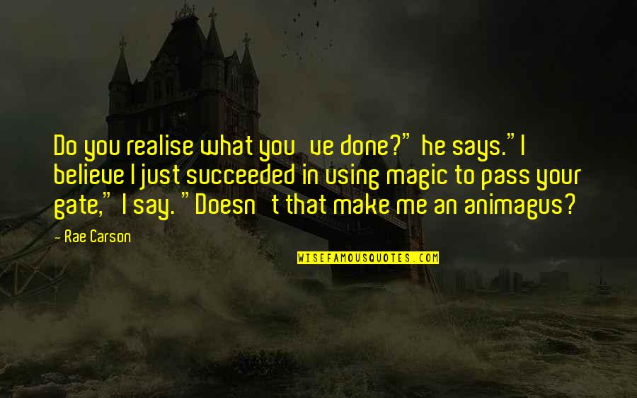 Animagus Quotes By Rae Carson: Do you realise what you've done?" he says."I