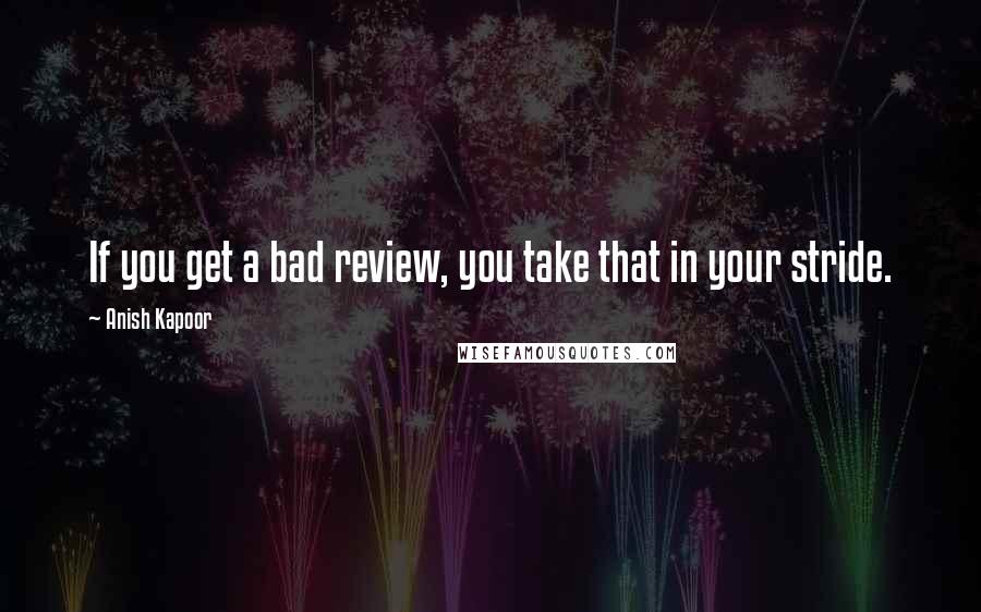 Anish Kapoor quotes: If you get a bad review, you take that in your stride.