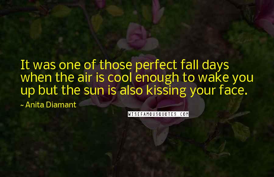 Anita Diamant quotes: It was one of those perfect fall days when the air is cool enough to wake you up but the sun is also kissing your face.