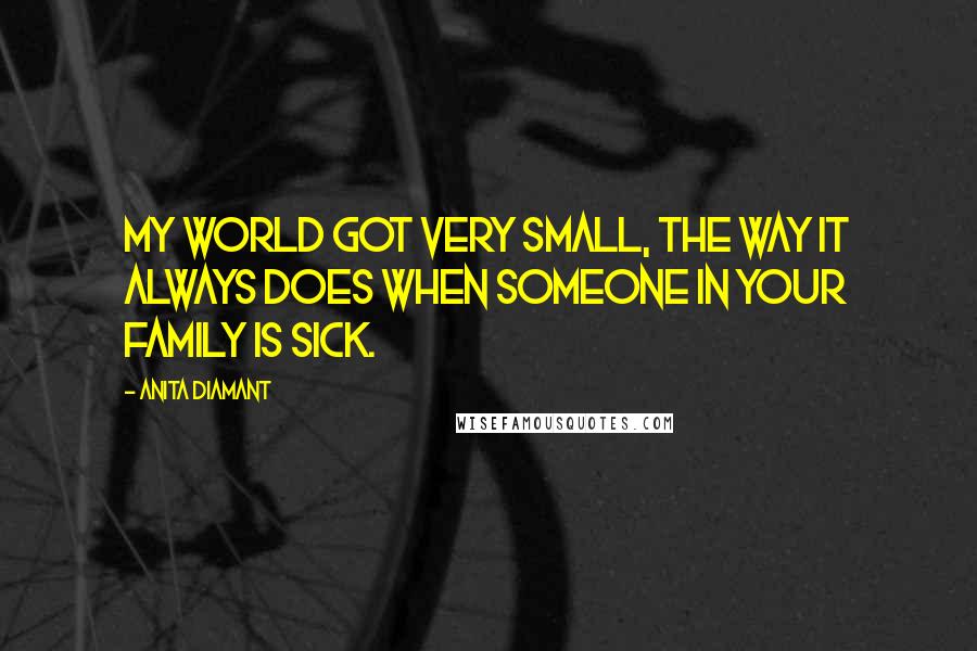 Anita Diamant quotes: My world got very small, the way it always does when someone in your family is sick.