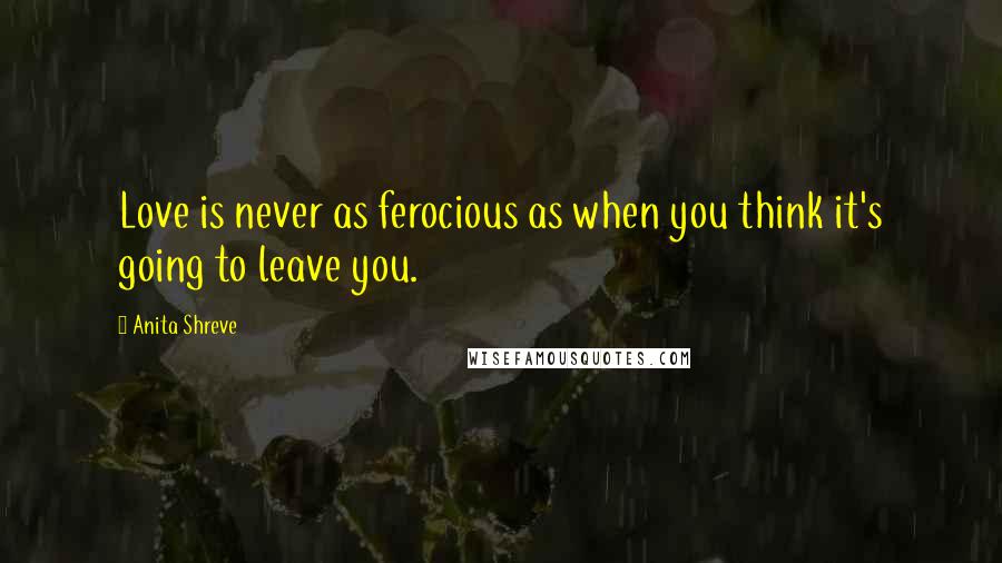 Anita Shreve quotes: Love is never as ferocious as when you think it's going to leave you.