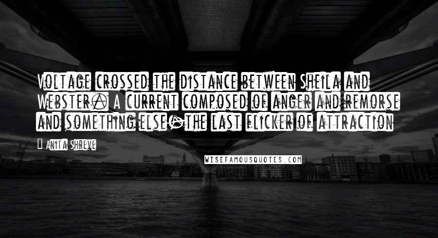 Anita Shreve quotes: Voltage crossed the distance between Sheila and Webster. A current composed of anger and remorse and something else-the last flicker of attraction