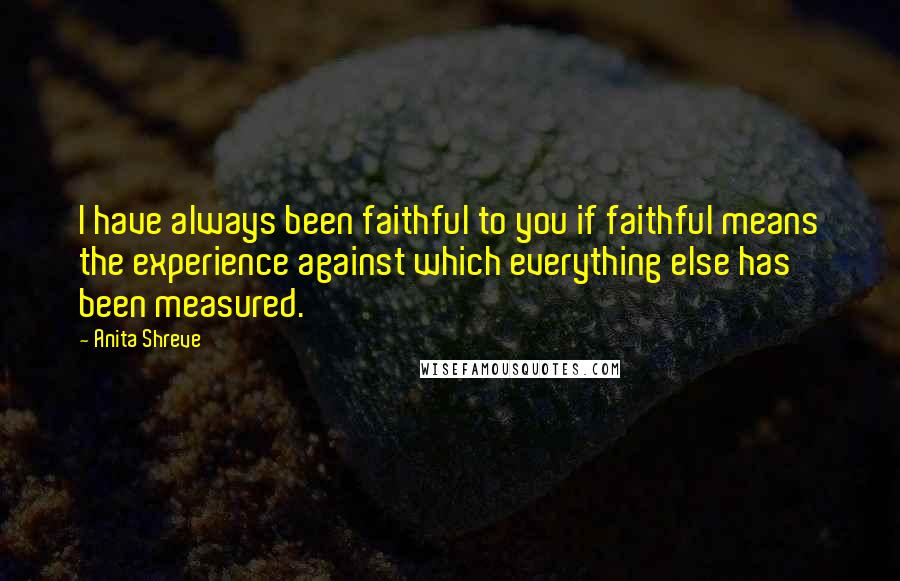 Anita Shreve quotes: I have always been faithful to you if faithful means the experience against which everything else has been measured.